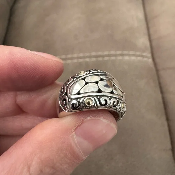 Effy Balissima BH 925 Sterling Silver 18K Gold Crackle-Look Pebble Dome Ring - Picture 7 of 14